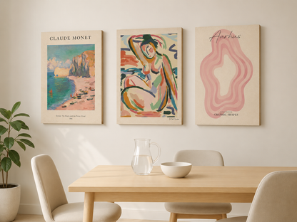 Set x3 Cuadros Decorativos Mural Sin Marco 9mm Abstractos Monet