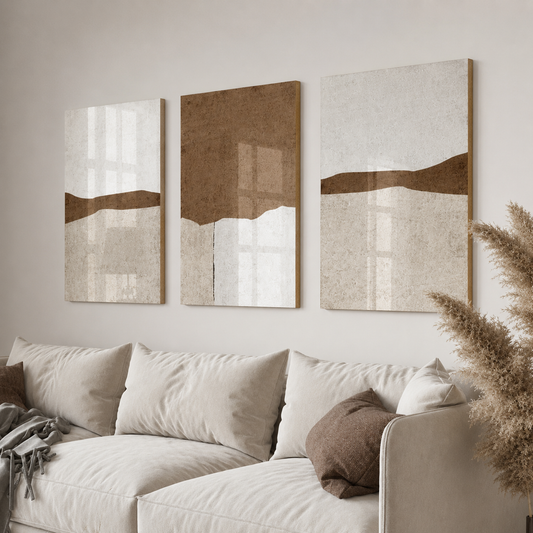 Set x3 Cuadros Decorativos Mural Sin Marco 9mm Abstracto marrones