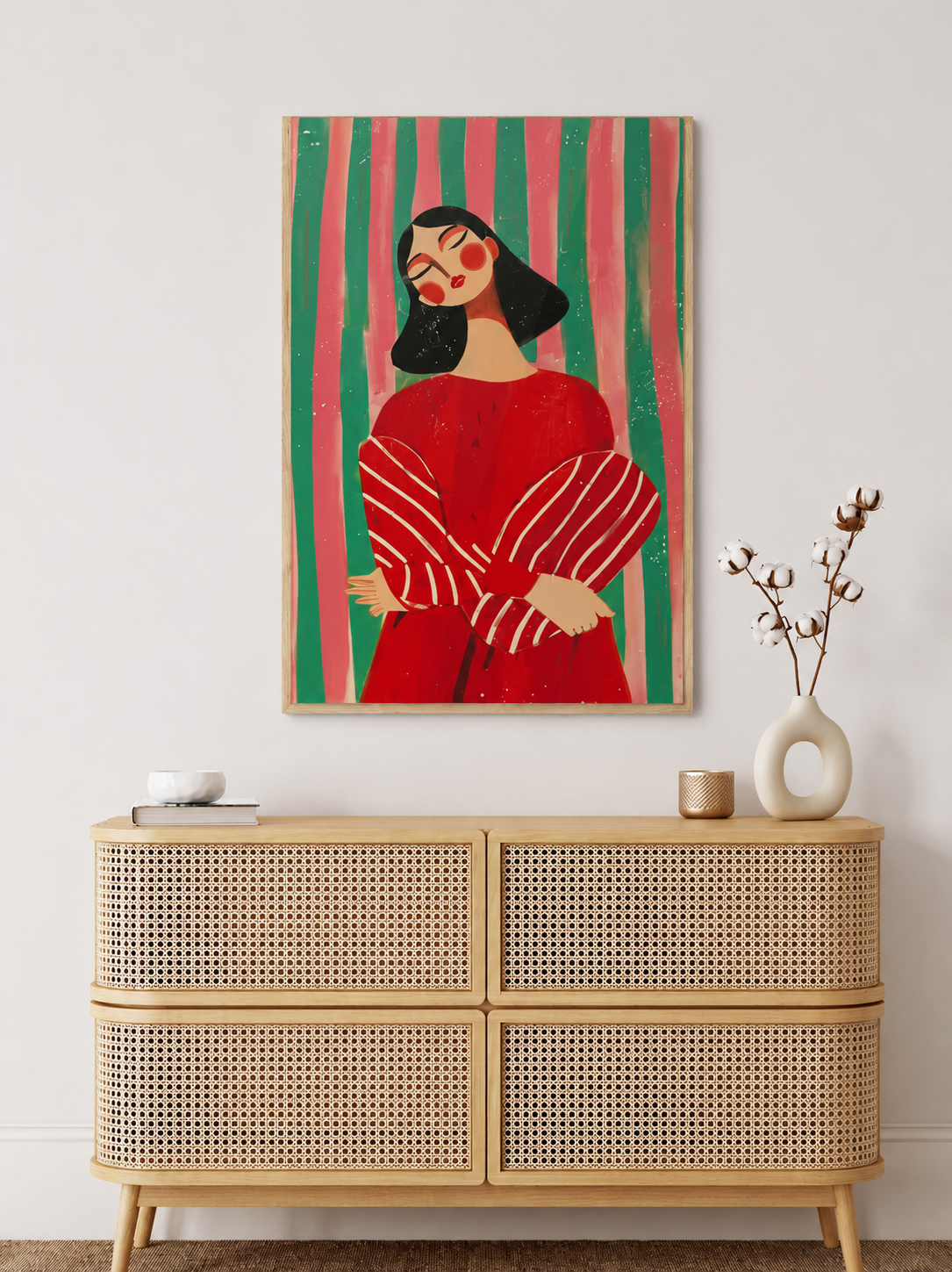 Cuadro Decorativo Mural Sin Marco 9mm - Ilustraciones Mujeres Rojo