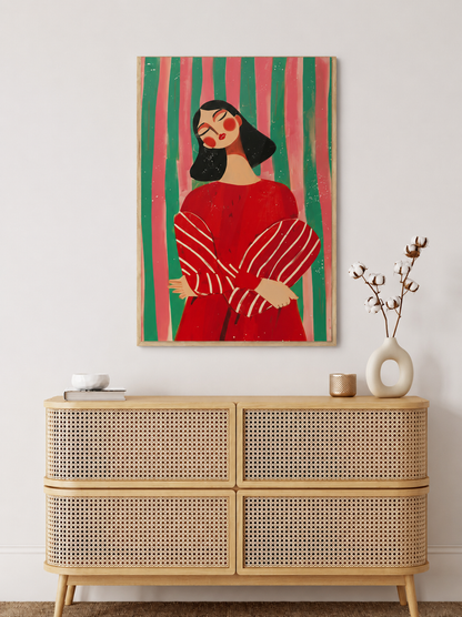Cuadro Decorativo Mural Sin Marco 9mm - Ilustraciones Mujeres Rojo