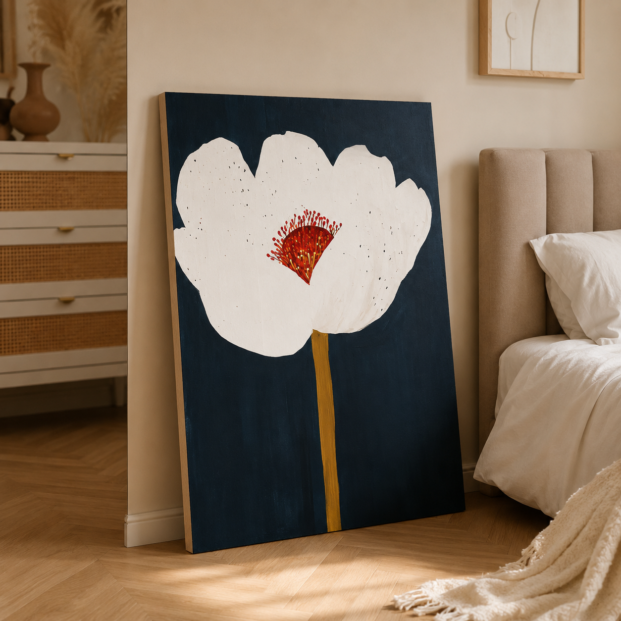 Cuadro Decorativo Mural Sin Marco 9mm - Ilustraciones Flor Blanco y Azul