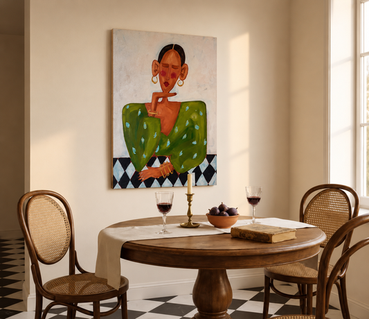 Cuadro Decorativo Mural Sin Marco 9mm - Ilustraciones Mujeres Vestido Verde