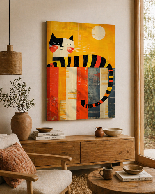 Cuadro Decorativo Mural Sin Marco 9mm - Abstracto Gato Línea Colores VII