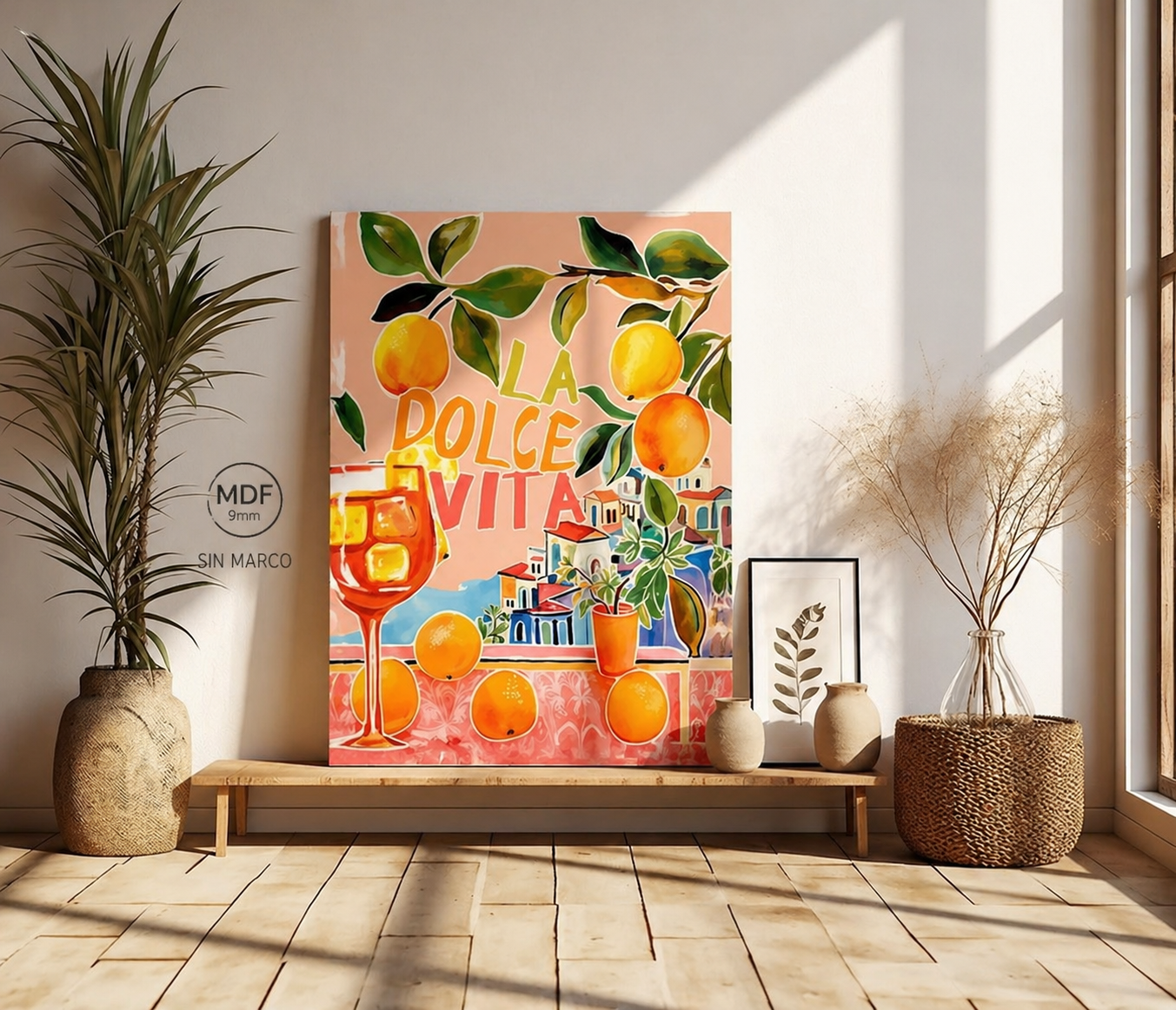 Cuadro Decorativo Mural Sin Marco 9mm - Frase Dolce Vita Línea Colores XIX