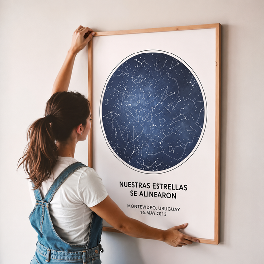 Cuadro Decorativo Personalizado, Marco natural Mapa Estelar Fecha especial