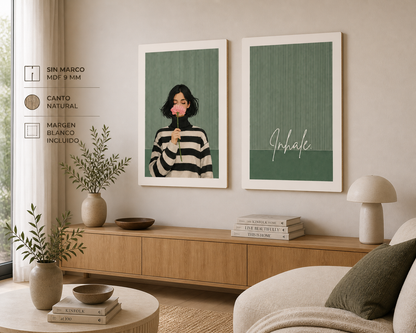 Set x 2 Cuadros Decorativos Mural Sin Marco 9mm - Mujeres Inhale