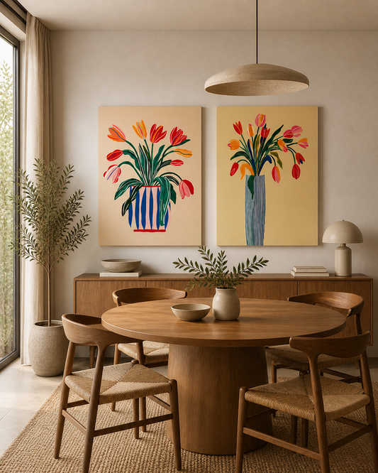 Set x 2 Cuadros Decorativos Mural Sin Marco 9mm - Flores y tulipanes Colores