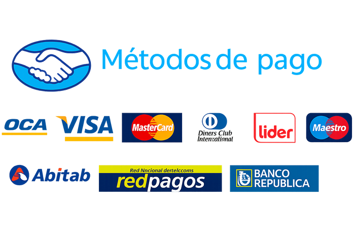 Medios de pago: OCA, Visa, Mastercard, Diners, Líder, Maestro, Abitab, Redpagos, Banco República