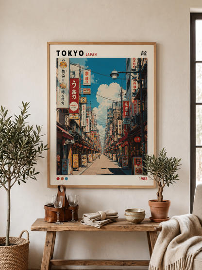 Cuadro Decorativo Japandi, Decoración Japonesa XV Tokyo Marco Natural