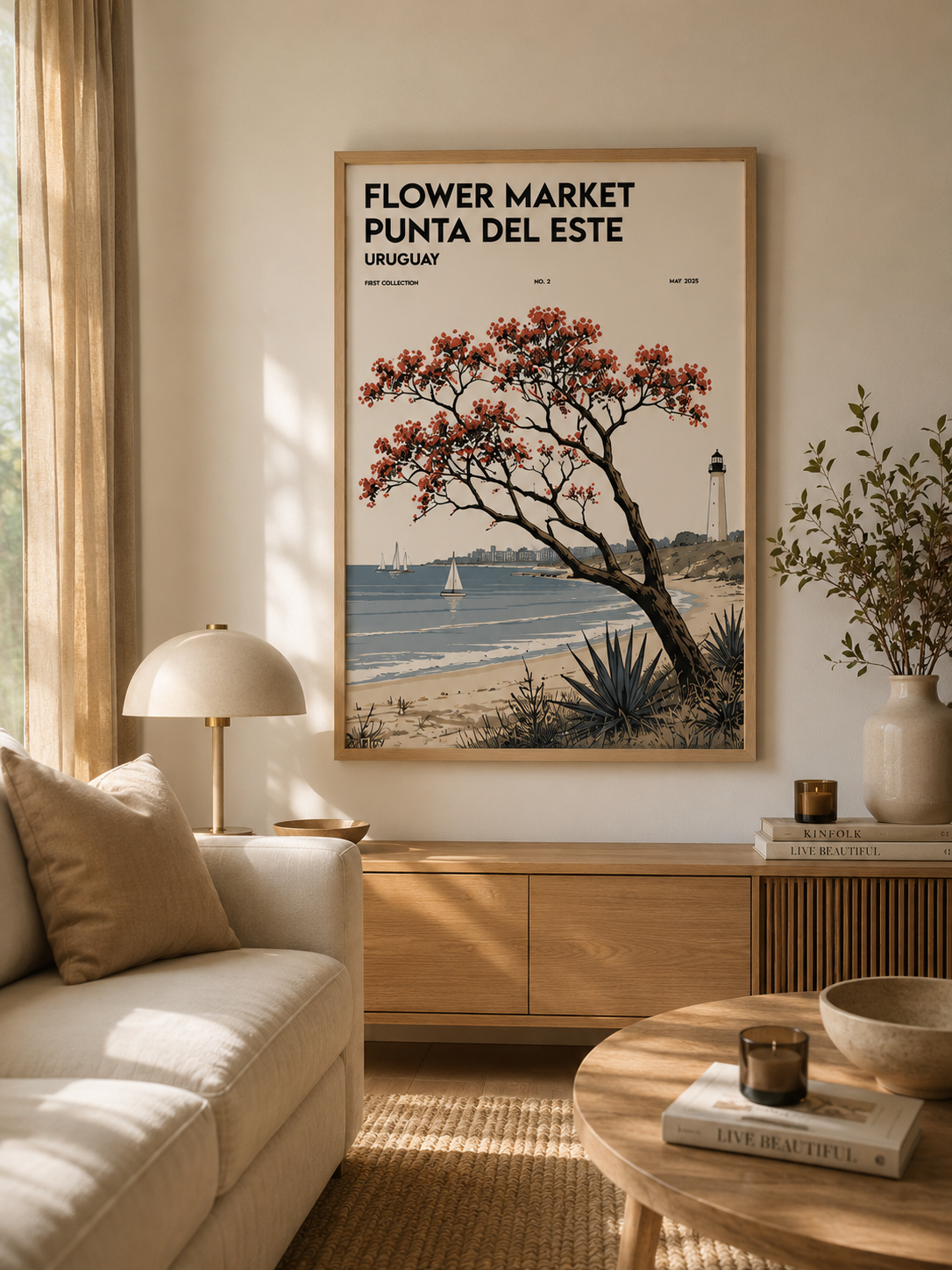 Cuadro Decorativo Uruguay Flower Market Punta del Este  Árbol Marco Natural