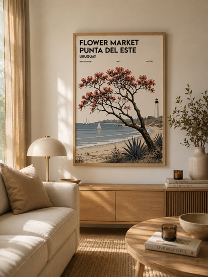 Cuadro Decorativo Uruguay Flower Market Punta del Este  Árbol Marco Natural