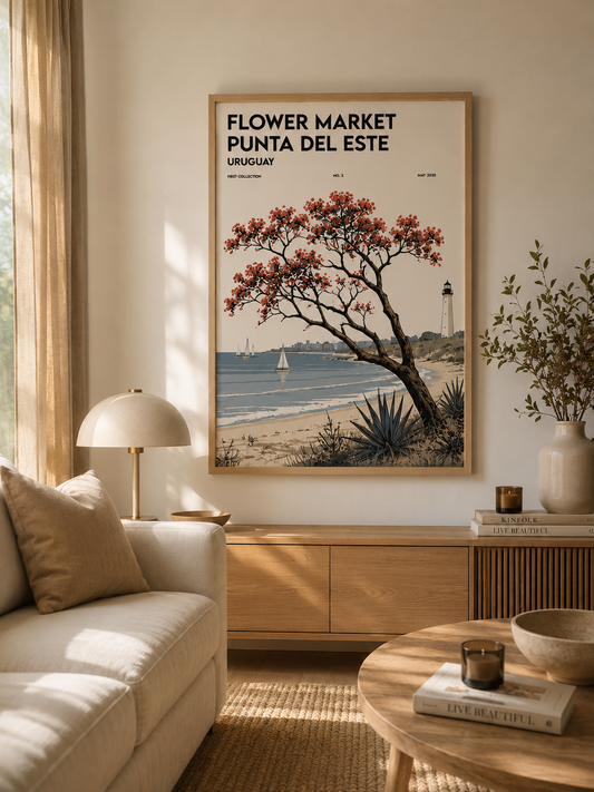 Cuadro Decorativo Uruguay Flower Market Punta del Este  Árbol Marco Natural