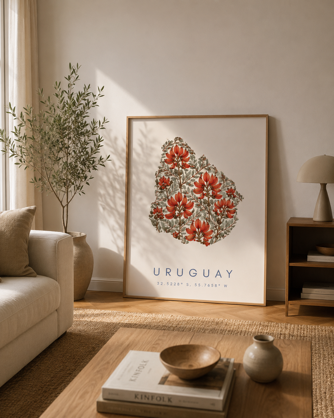 Cuadro Decorativo Uruguay Mapa Ceibo Marco Natural
