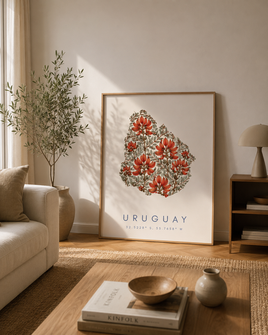 Cuadro Decorativo Uruguay Mapa Ceibo Marco Natural