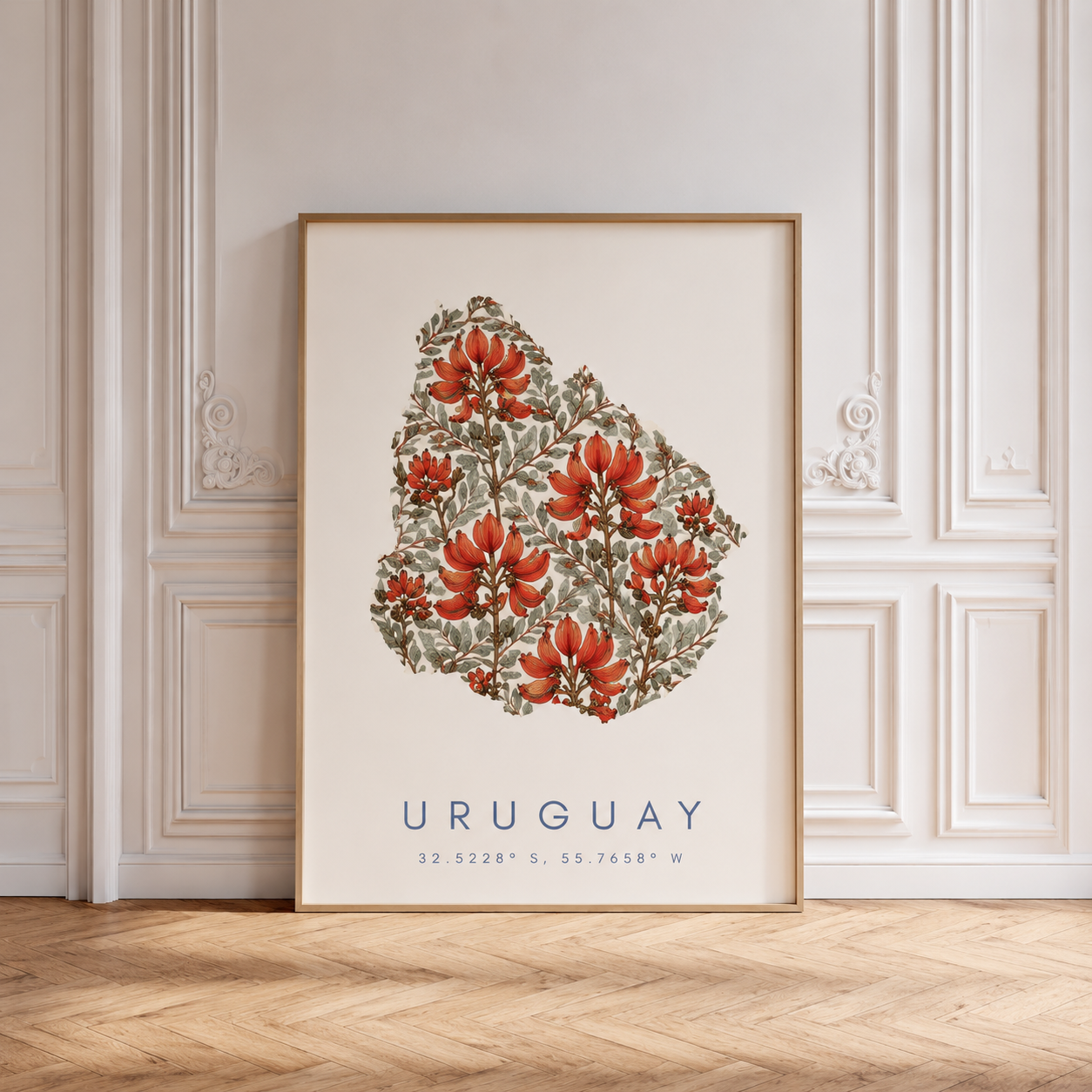 Cuadro Decorativo Uruguay Mapa Ceibo Marco Natural