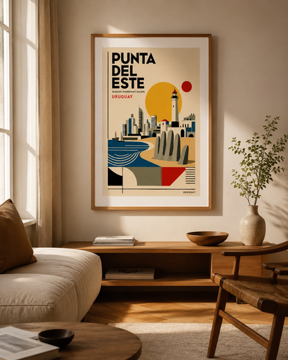 Cuadro Decorativo Uruguay Paisaje Geométrico Punta del Este Marco Natural