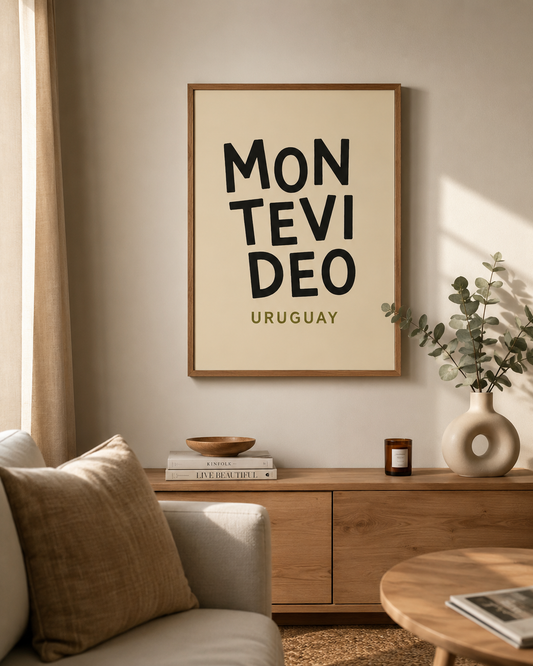 Cuadro Decorativo Uruguay Tipografía Montevideo  Marco Natural