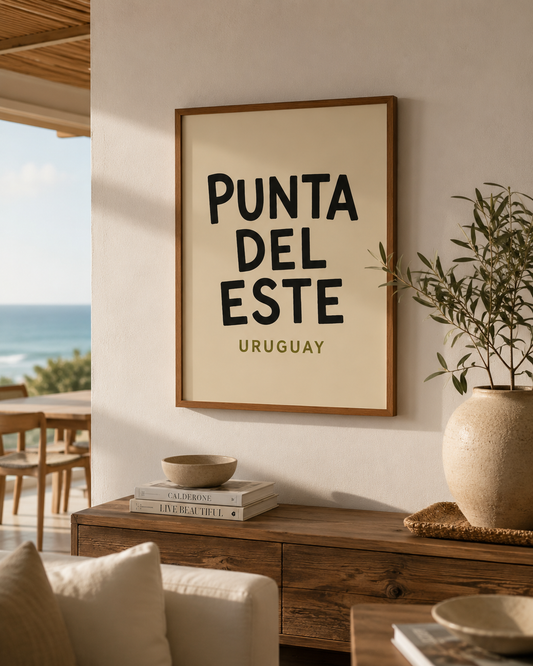 Cuadro Decorativo Uruguay Tipografía Punta del Este Marco Natural