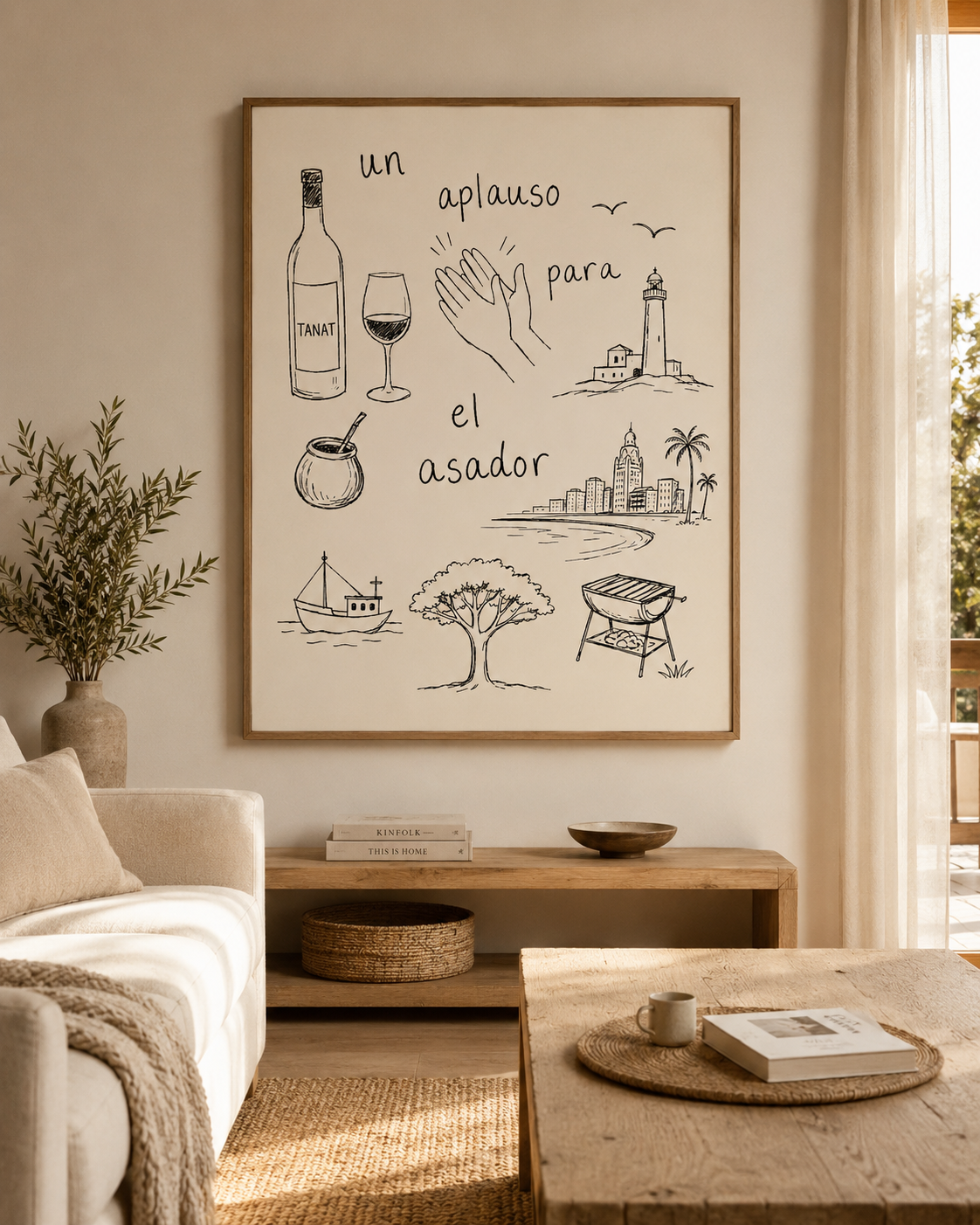 Cuadro Decorativo Uruguay Un aplauso para el asador DIbujo Marco Natural