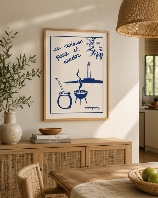 Cuadro Decorativo Uruguay Un aplauso para el asador Marco Natural