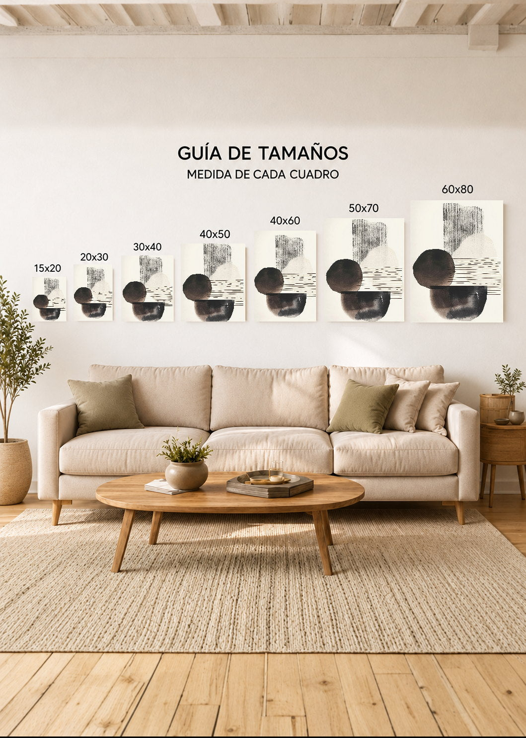 Cuadro Decorativo Mural Sin Marco 5mm - Abstracto, Círculos Líneas Crema