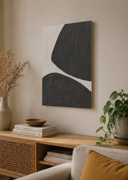 Cuadro Decorativo Mural Sin Marco 5mm - Abstracto, Formas Onda Negro y Blanco