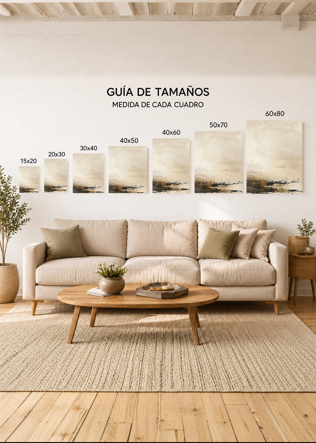 Cuadro Decorativo Mural Sin Marco 5mm - Abstracto, Horizonte Beige Marrón