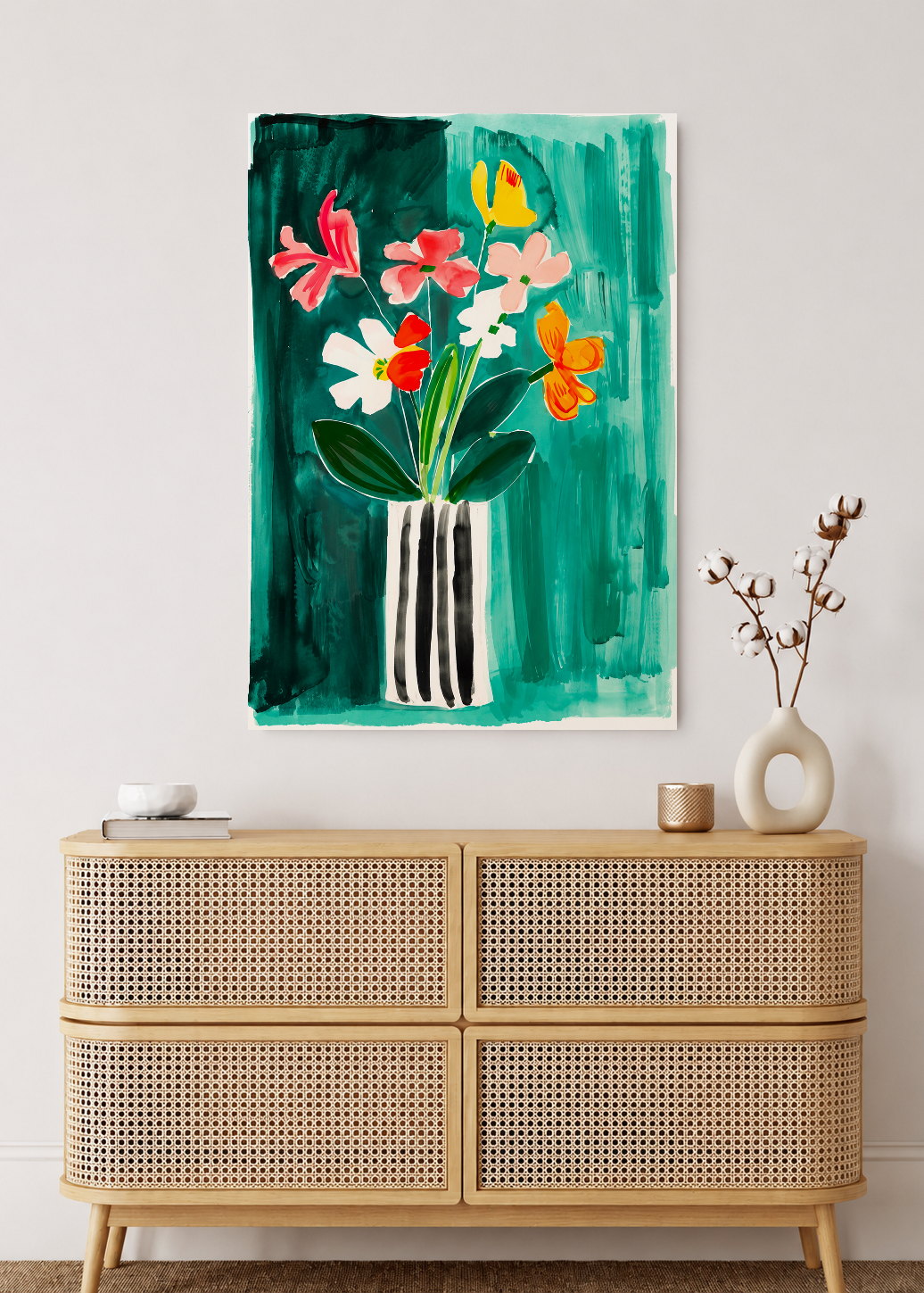 Cuadro Decorativo Mural Sin Marco 5mm - Ilustraciones Flores, Florero, Verde