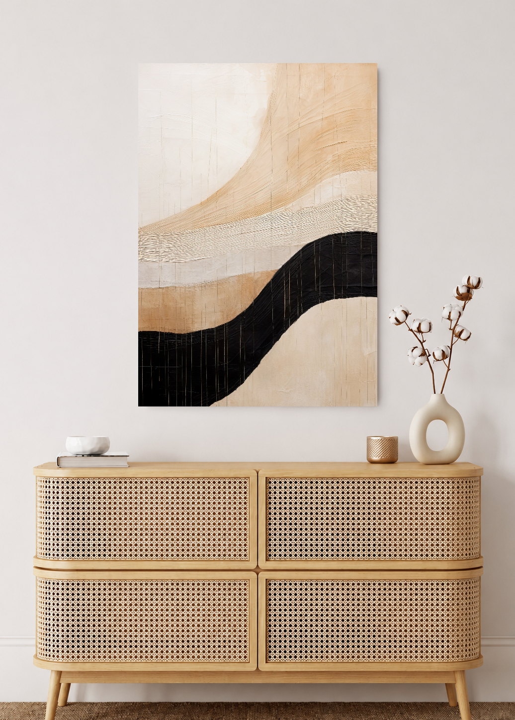 Cuadro Decorativo Mural Sin Marco 5mm - Abstracto, Onda Negra Beige