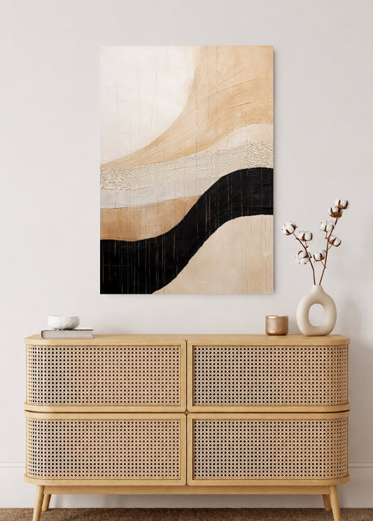 Cuadro Decorativo Mural Sin Marco 5mm - Abstracto, Onda Negra Beige