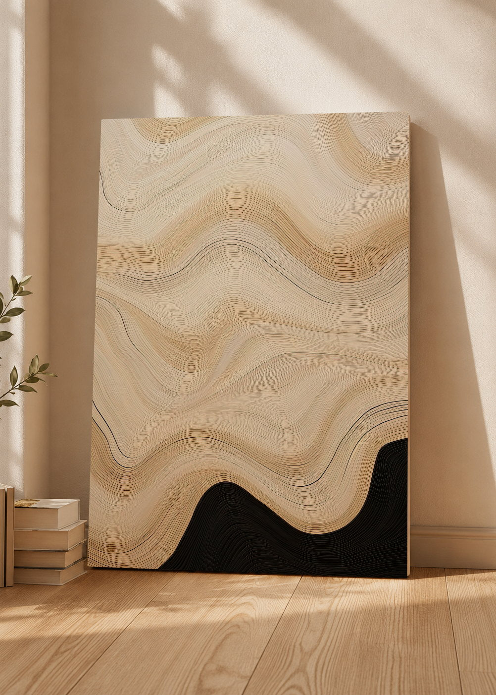 Cuadro Decorativo Mural Sin Marco 5mm - Abstracto, Ondas Líneas Beige