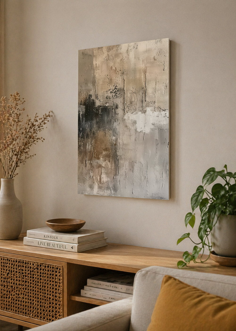 Cuadro Decorativo Mural Sin Marco 5mm - Abstracto, Textura Beige Gris