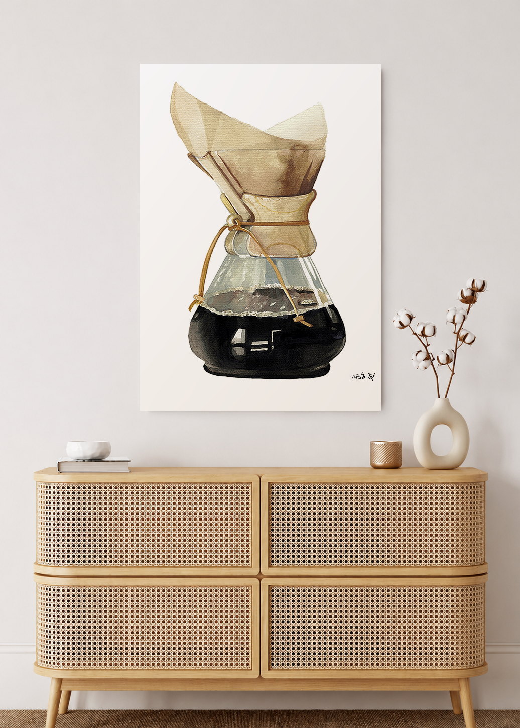 Cuadro Decorativo Mural Sin Marco 5mm - Cafetera V60 en Acuarelas by Beluulet