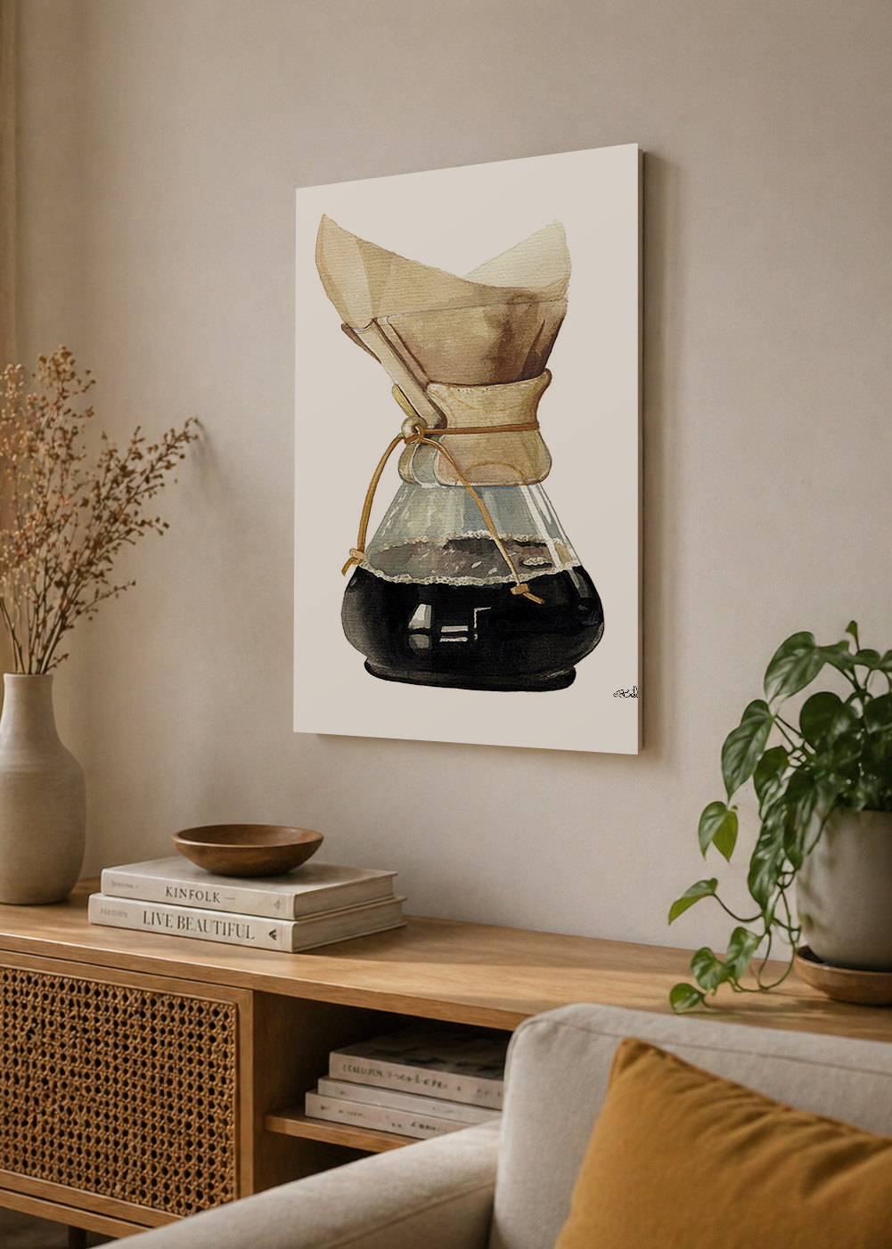 Cuadro Decorativo Mural Sin Marco 5mm - Cafetera V60 en Acuarelas by Beluulet
