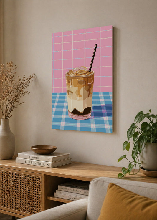 Cuadro Decorativo Mural Sin Marco 5mm - Cocina Cafe Helado Cuadricula Rosa