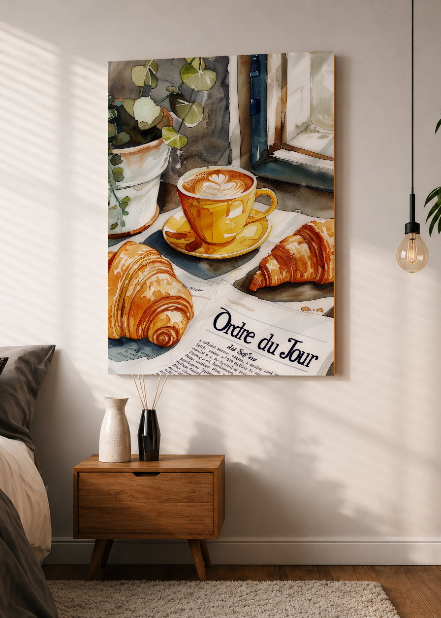 Cuadro Decorativo Mural Sin Marco 5mm - Cocina Cafe Latte Croissant Diario