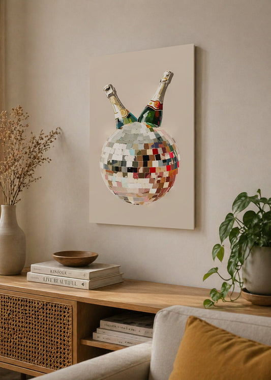 Cuadro Decorativo Mural Sin Marco 5mm - Cocina Champagne Bola Disco Beige