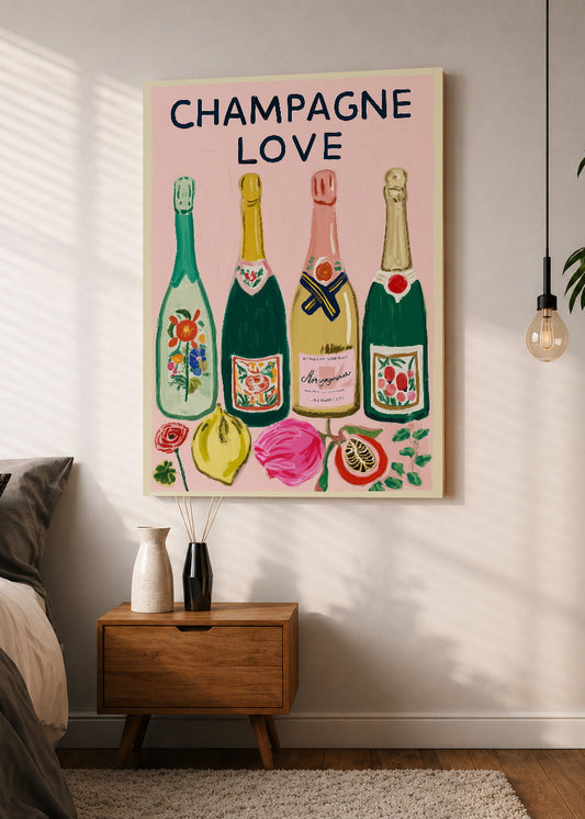 Cuadro Decorativo Mural Sin Marco 5mm - Cocina Champagne Love Botellas Rosa