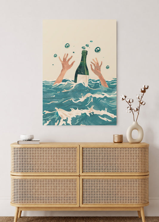 Cuadro Decorativo Mural Sin Marco 5mm - Cocina Champagne Olas Mar Azul