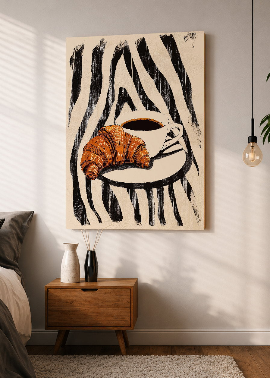 Cuadro Decorativo Mural Sin Marco 5mm - Cocina Croissant Cafe Cebra Blanco Negro