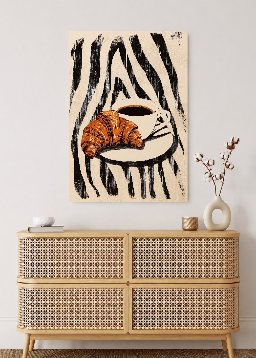 Cuadro Decorativo Mural Sin Marco 5mm - Cocina Croissant Cafe Cebra Blanco Negro