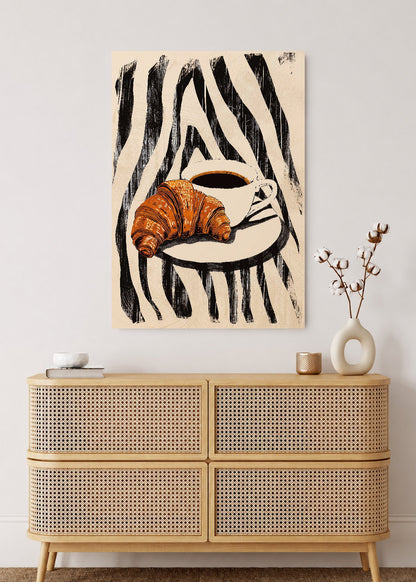 Cuadro Decorativo Mural Sin Marco 5mm - Cocina Croissant Cafe Cebra Blanco Negro