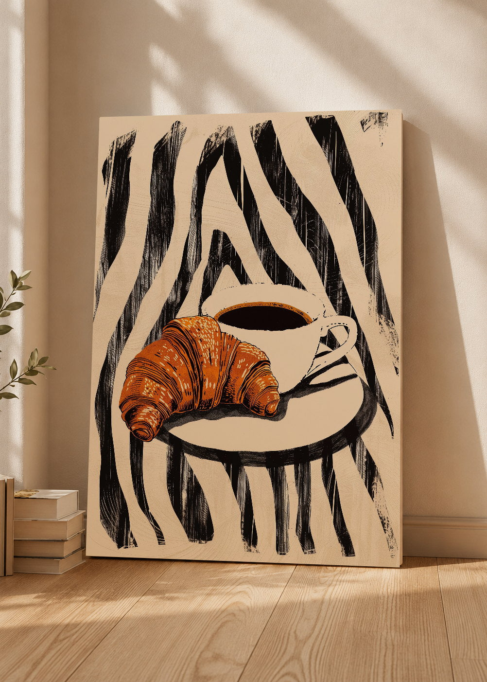 Cuadro Decorativo Mural Sin Marco 5mm - Cocina Croissant Cafe Cebra Blanco Negro