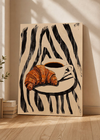 Cuadro Decorativo Mural Sin Marco 5mm - Cocina Croissant Cafe Cebra Blanco Negro