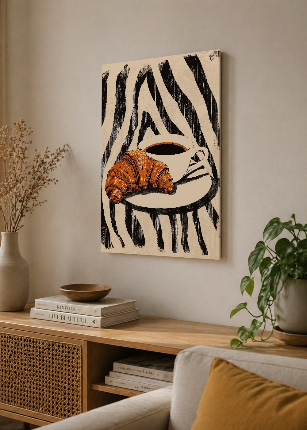 Cuadro Decorativo Mural Sin Marco 5mm - Cocina Croissant Cafe Cebra Blanco Negro