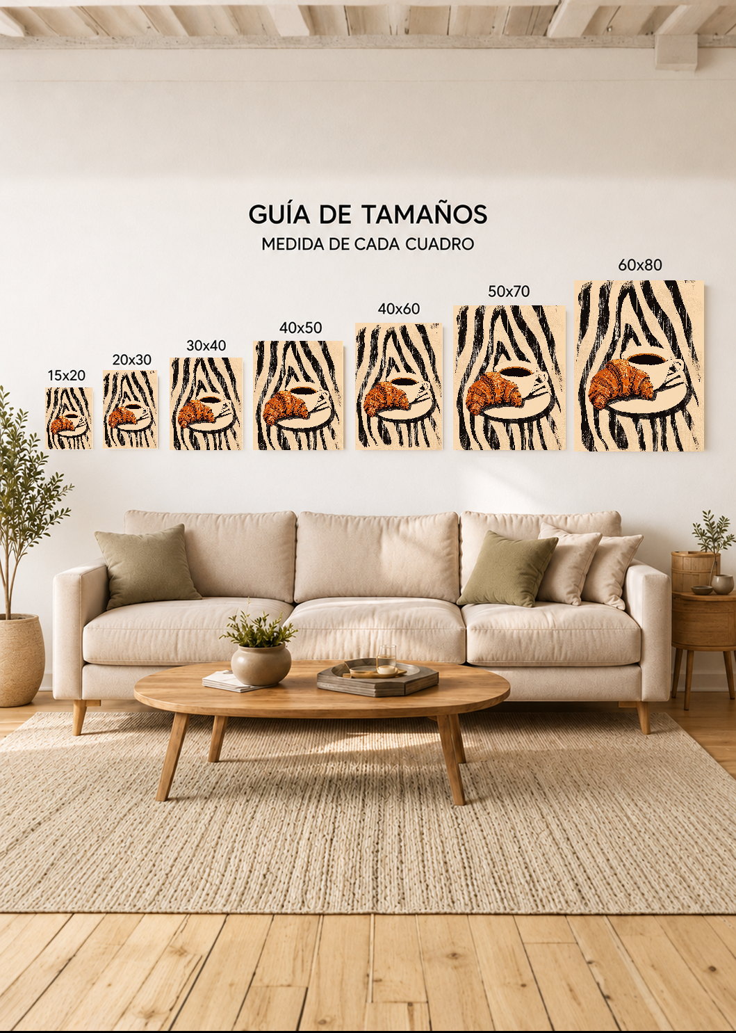 Cuadro Decorativo Mural Sin Marco 5mm - Cocina Croissant Cafe Cebra Blanco Negro