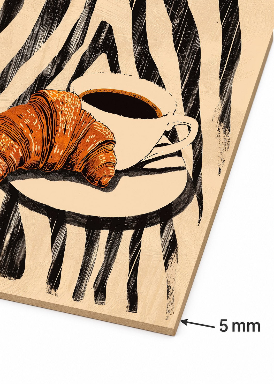 Cuadro Decorativo Mural Sin Marco 5mm - Cocina Croissant Cafe Cebra Blanco Negro