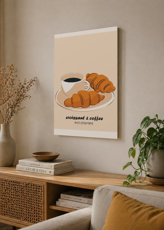 Cuadro Decorativo Mural Sin Marco 5mm - Cocina Croissant Coffee Minimalista Beige