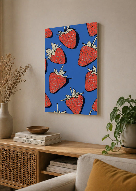 Cuadro Decorativo Mural Sin Marco 5mm - Cocina Frutillas Patron Azul