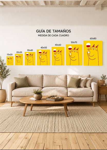 Cuadro Decorativo Mural Sin Marco 5mm - Cocina Gato Copa Vino Amarillo